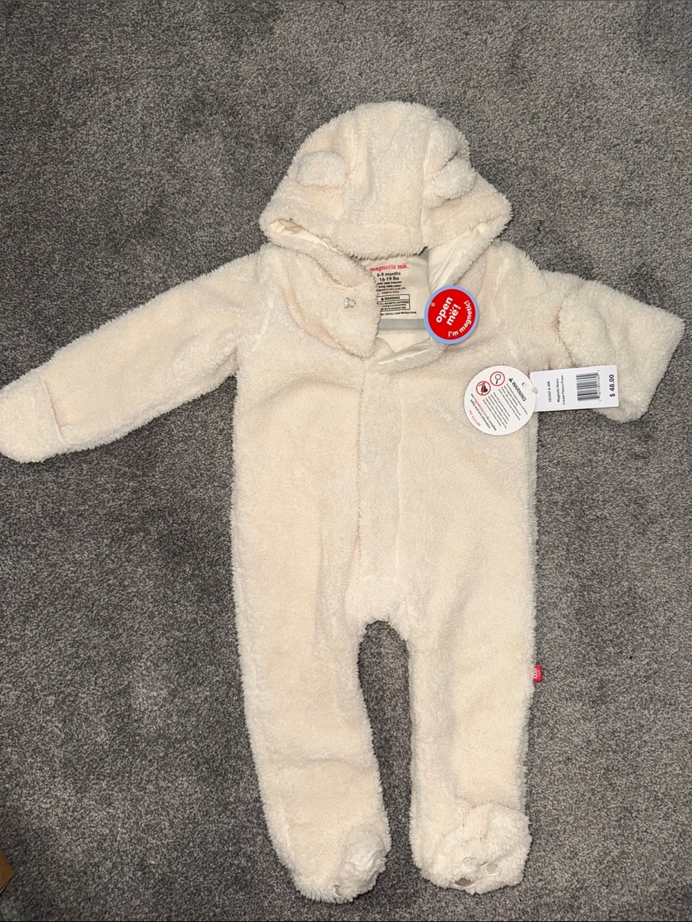 Magnetic Me Cozy Cream Baby One-Piece Hooded Fleece Romper